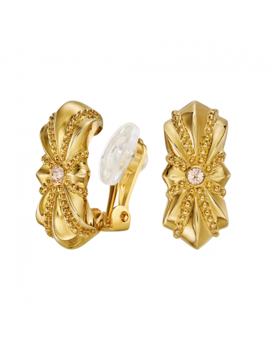 Traveller Clip-on Earrings - Gold Coloured - Crystals - Gold Plated - 20x10 mm - 157702
