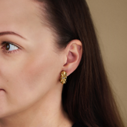 Traveller Clip-on Earrings - Gold Coloured - Crystals - Gold Plated - 20x10 mm