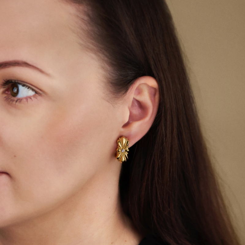 Traveller Clip-on Earrings - Gold Coloured - Crystals - Gold Plated - 20x10 mm - 157702