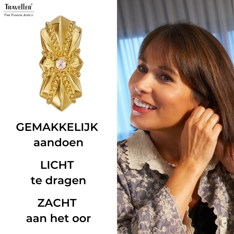 Traveller Clip Oorbellen - Goudkleurig - Kristallen - Verguld - 20x10 mm - 157702