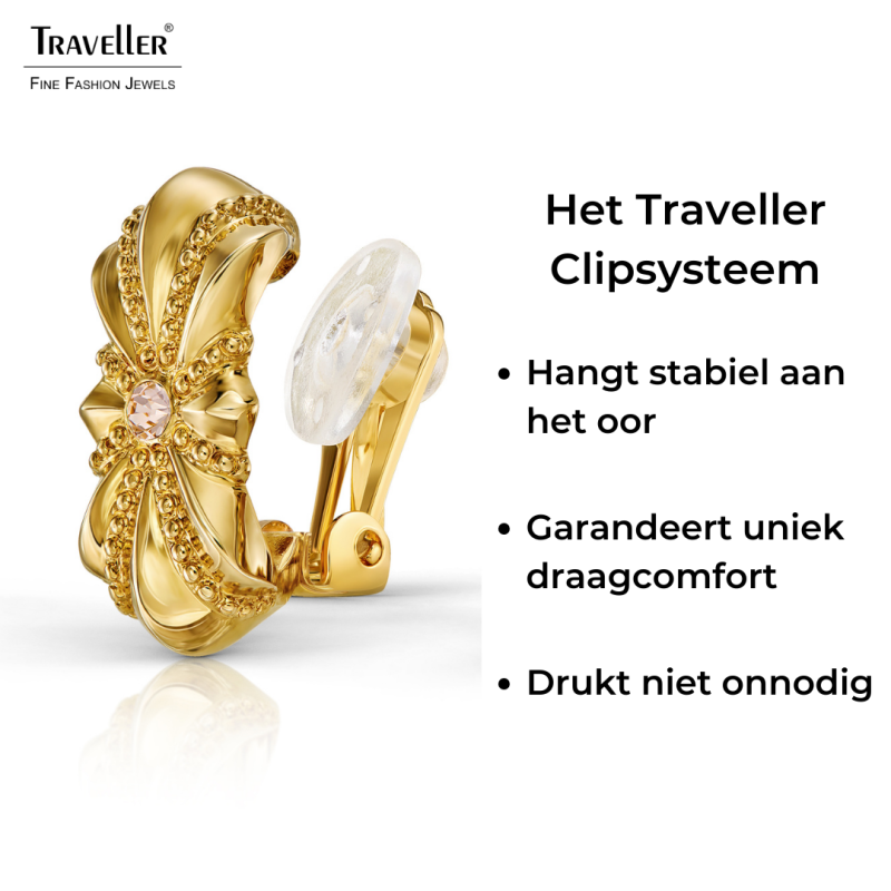 Traveller Ohrclips - Goldfarbe - Kristalle - Vergoldet - 20x10 mm - 157702