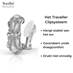 Traveller Clip Oorbellen - Zilverkleurig - Kristallen - Geplatineerd - 20x10 mm