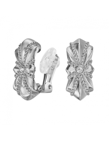 Traveller Clip-on Earrings - Silver Coloured - Crystals - Platinum Plated - 20x10 mm - 157703
