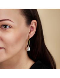 Traveller Clip-on Earrings - Drop Earring - Baroque Pearls - 14x12 mm - White - Gold Plated - Link - 50x12mm