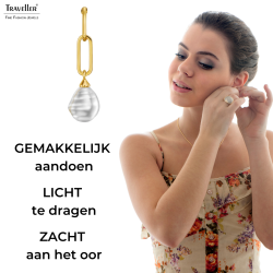 Traveller Clip Oorbellen - Hangers - Goudkleurig- Barok Parels - 14x12 mm - Wit - Verguld - Schakels - 50x12mm - 114278