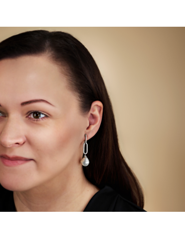 Traveller Ohrclips - Hänger - Silberfarbe - Barock Perle - 14x12mm - Weiss - Platiniert - Glieder - 50x12mm - 114279