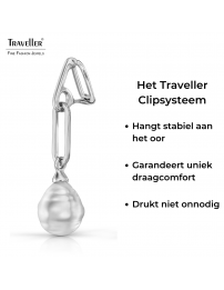 Traveller Clip Oorbellen - Hangers - Zilverkleurig - Barok Parels - 14x12 mm - Wit - Geplatineerd - Schakels - 50x12mm - 114279