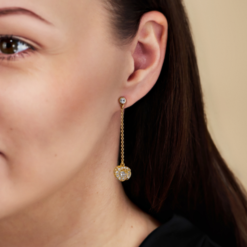 Traveller Drop Earrings - Gold Coloured - Crystals - Gold Plated - 45x10 mm