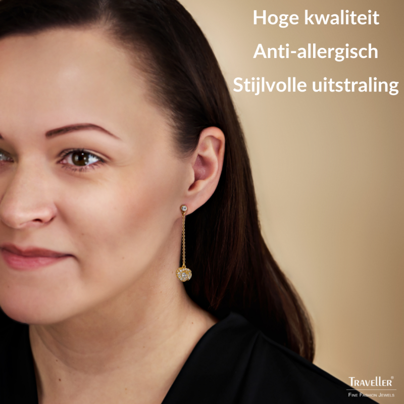 Traveller Oorhangers - Goudkleurig - Kristallen - Verguld - 45x10 mm