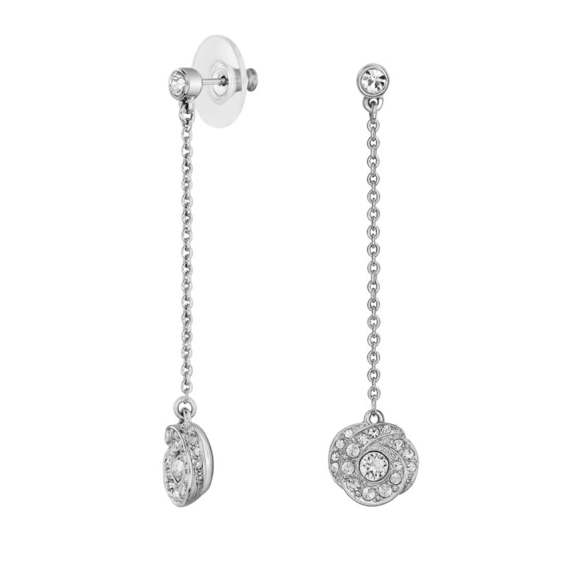 Traveller Drop Earrings - Silver Coloured - Crystals - Platinum Plated - 45x10 mm - 157707