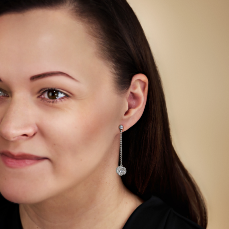 Traveller Drop Earrings - Silver Coloured - Crystals - Platinum Plated - 45x10 mm