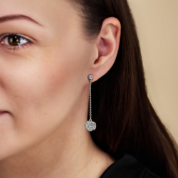 Traveller Drop Earrings - Silver Coloured - Crystals - Platinum Plated - 45x10 mm