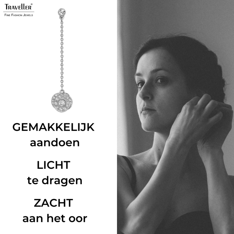 Traveller Oorhangers - Zilverkleurig - Kristallen - Geplatineerd -  45x10 mm - 157707