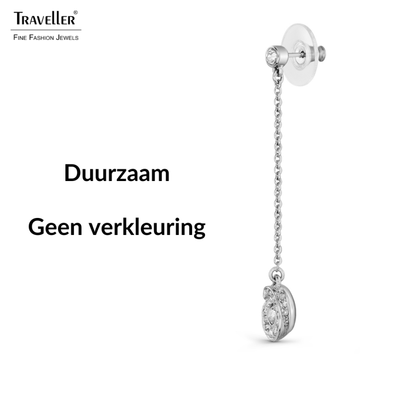 Traveller Oorhangers - Zilverkleurig - Kristallen - Geplatineerd - 45x10 mm