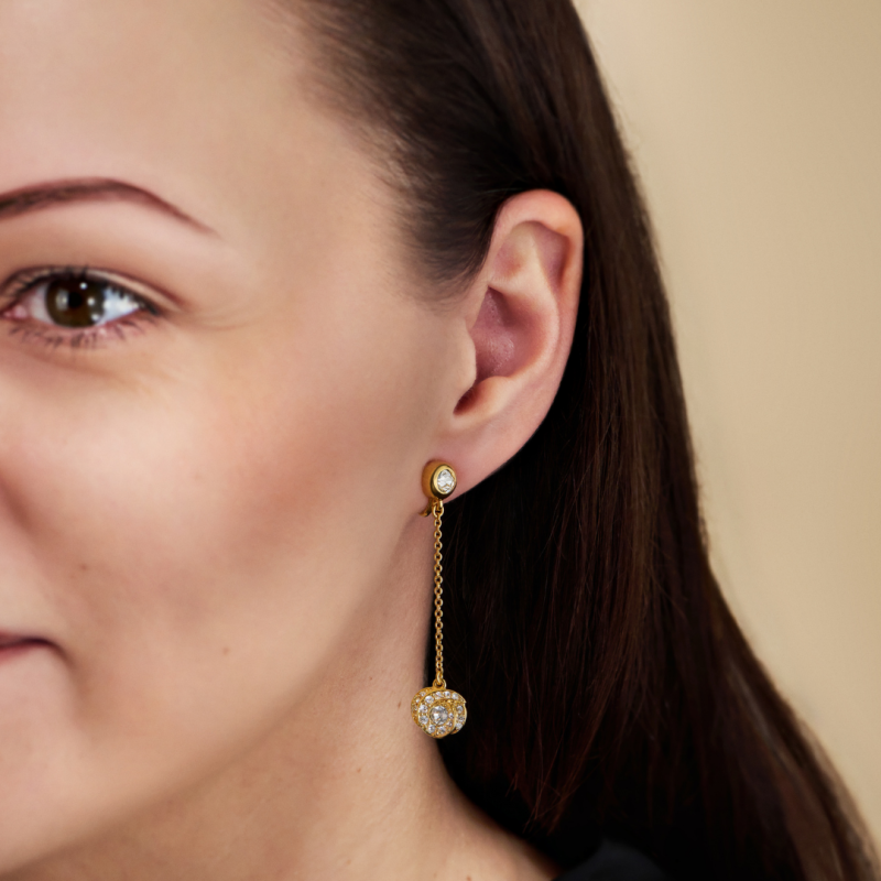 Traveller Clip-on Earrings - Drop Earring - Gold Coloured - Crystals - Gold Plated - 50x10 mm - 157708