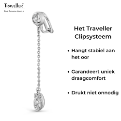Traveller Clip Oorbellen - Hangers - Zilverkleurig - Kristallen - Geplatineerd - 50x10 mm