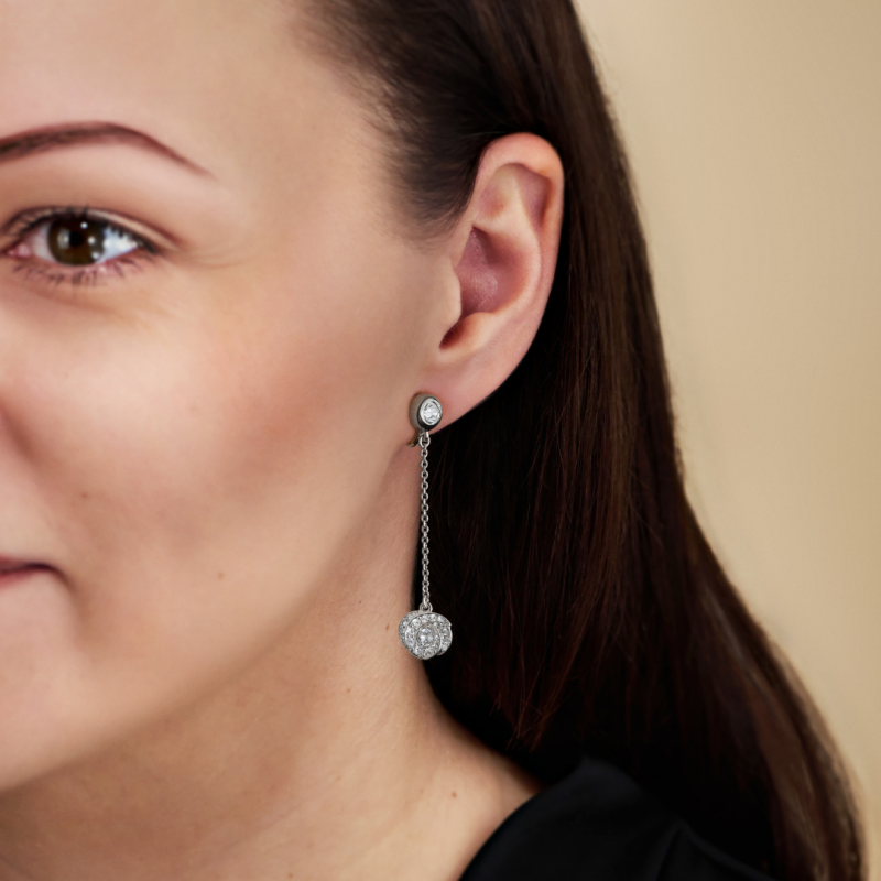 Traveller Clip-on Earrings - Drop Earring - Platinum Plated - Crystals - 50x10 mm