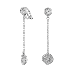 Traveller Clip-on Earrings - Drop Earring - Platinum Plated - Crystals - 50x10 mm