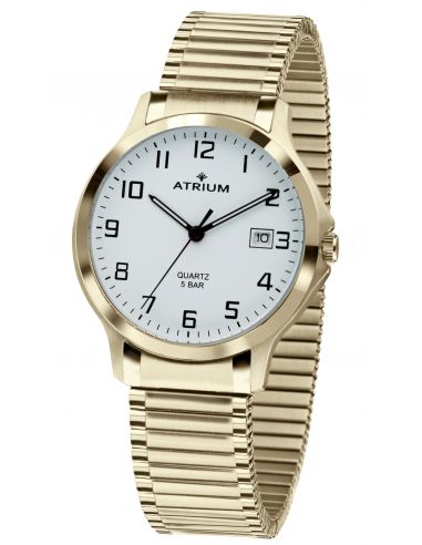 ATRIUM Armbanduhr - Herren - Goldfarbe - Zugband aus  Edelstahl (21cm) - 5 Bar - Datum - Vergoldet - Quartz - A12-60
