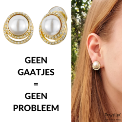 Traveller Clip Oorbellen - Parel - Wit - Kristallen - Goudkleurig - 114239