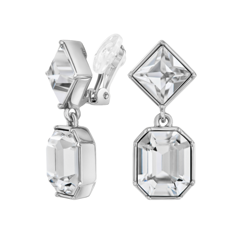 Traveller Clip-on Earrings - Drop Earring - Silver Coloured - Crystals - Platinum Plated - 30x13mm - 157697
