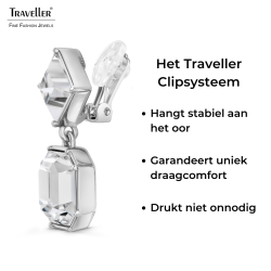 Traveller Clip Oorbellen - Hangers - Zilverkleurig - Kristallen - Geplatineerd - 30x13mm - 157697