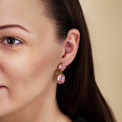 Traveller Clip-on Earrings - Drop Earring - Gold coloured - Crystals - Light Pink - Gold plated - 30x13 mm - 157698