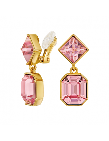 Traveller Clip-on Earrings - Drop Earring - Gold coloured - Crystals - Light Pink - Gold plated - 30x13 mm - 157698