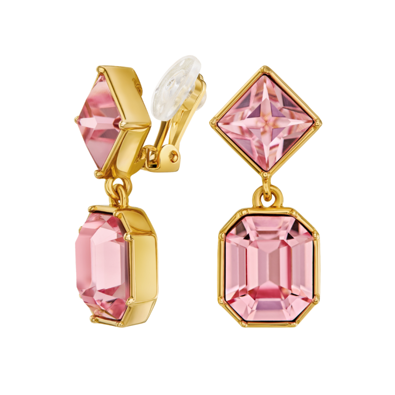 Traveller Clip-on Earrings - Drop Earring - Gold coloured - Crystals - Light Pink - Gold plated - 30x13 mm - 157698