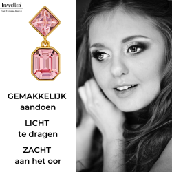 Traveller Clip Oorbellen - Hangers - Goudkleurig - Preciosa Kristallen - Licht roze - Verguld - 30x13 mm