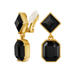 Traveller Clip-on Earrings - Drop Earring - Gold coloured - Crystals - Black - Gold Plated - 30x13 mm - 157699