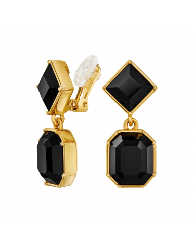 Traveller Clip-on Earrings - Drop Earring - Gold coloured - Crystals - Black - Gold Plated - 30x13 mm - 157699