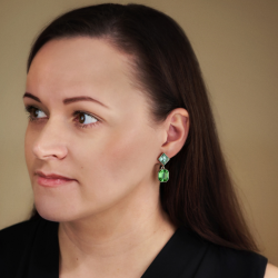 Traveller Clip-on Earrings - Drop Earrings - Platinum Plated - Crystals - Green - Crysolite&Peridot - 30x13 mm - 157700