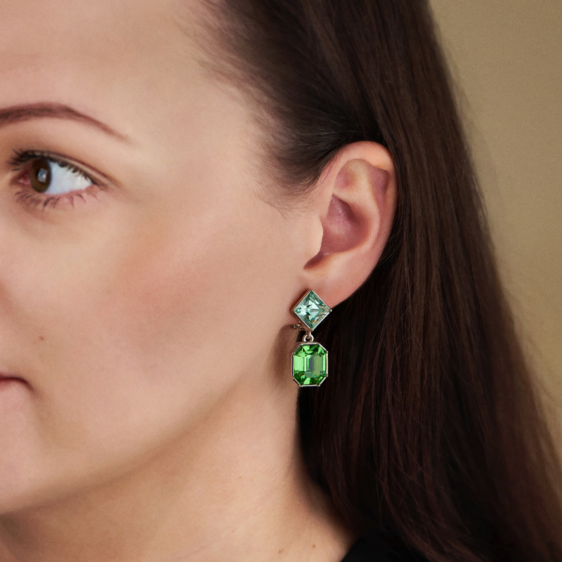 Traveller Clip-on Earrings - Drop Earrings - Platinum Plated - Crystals - Green - Crysolite&Peridot - 30x13 mm - 157700