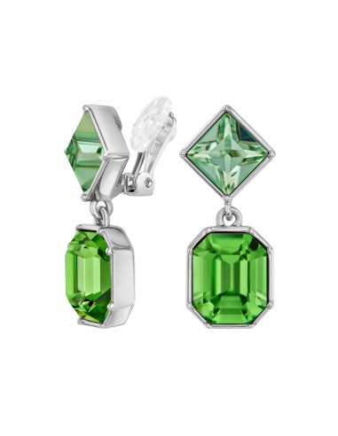 Traveller Clip-on Earrings - Drop Earrings - Platinum Plated - Crystals - Green - Crysolite&Peridot - 30x13 mm - 157700