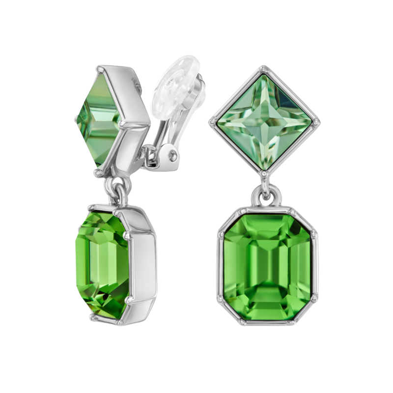 Traveller Clip-on Earrings - Drop Earrings - Platinum Plated - Crystals - Green - Crysolite&Peridot - 30x13 mm - 157700