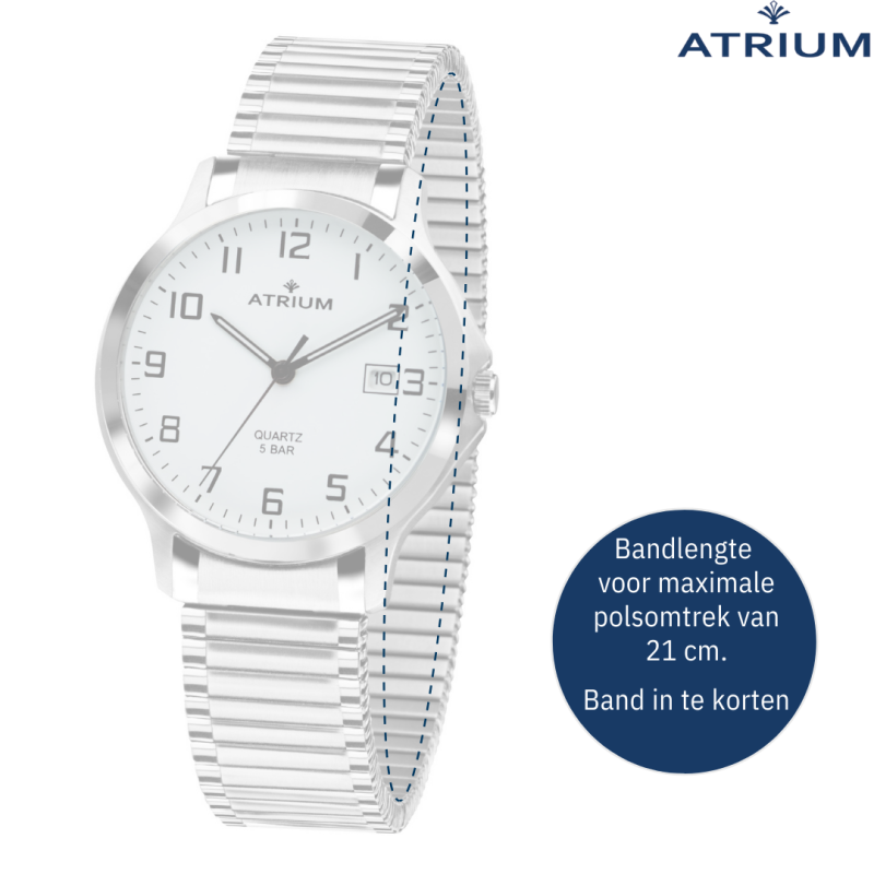ATRIUM Watch - Men - Stainless Steel - Flexible Stretch Strap (21cm) - 5 Bar - Date - Quarts
