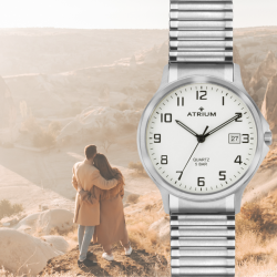 ATRIUM Horloge - Heren - Edelstaal - Flexiblele Rekband (21cm) - 5 Bar - Datum - Quarts