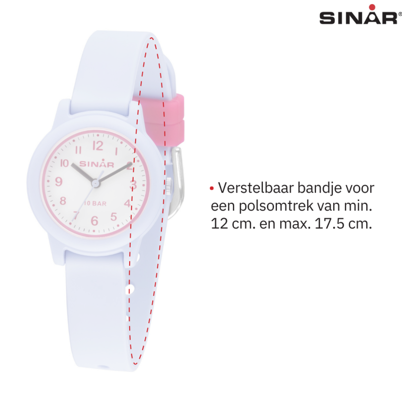 Sinar Horloge- Meisjes - Lila - Analoog - 10 Bar - 28 mm - Zacht Verstelbaar Bandje (12-17,5 cm) - XB-24-6