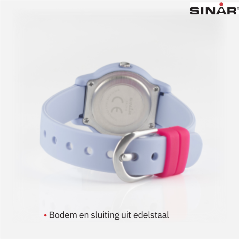 Sinar Horloge- Meisjes - Lila - Analoog - 10 Bar - 28 mm - Zacht Verstelbaar Bandje (12-17,5 cm) - XB-24-6