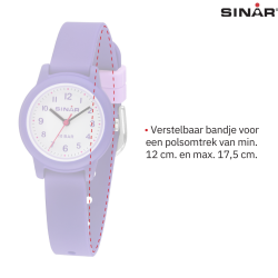 Sinar Horloge- Meisjes - Paars - Analoog - 10 Bar - 28 mm - Zacht Verstelbaar Bandje (12-17,5 cm) - XB-24-7
