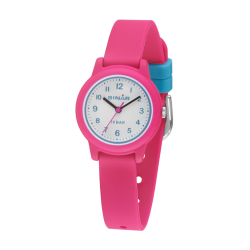 Sinar Horloge- Meisjes - Roze - Analoog - 10 Bar - 28 mm - Zacht Verstelbaar Bandje (12-17,5 cm)