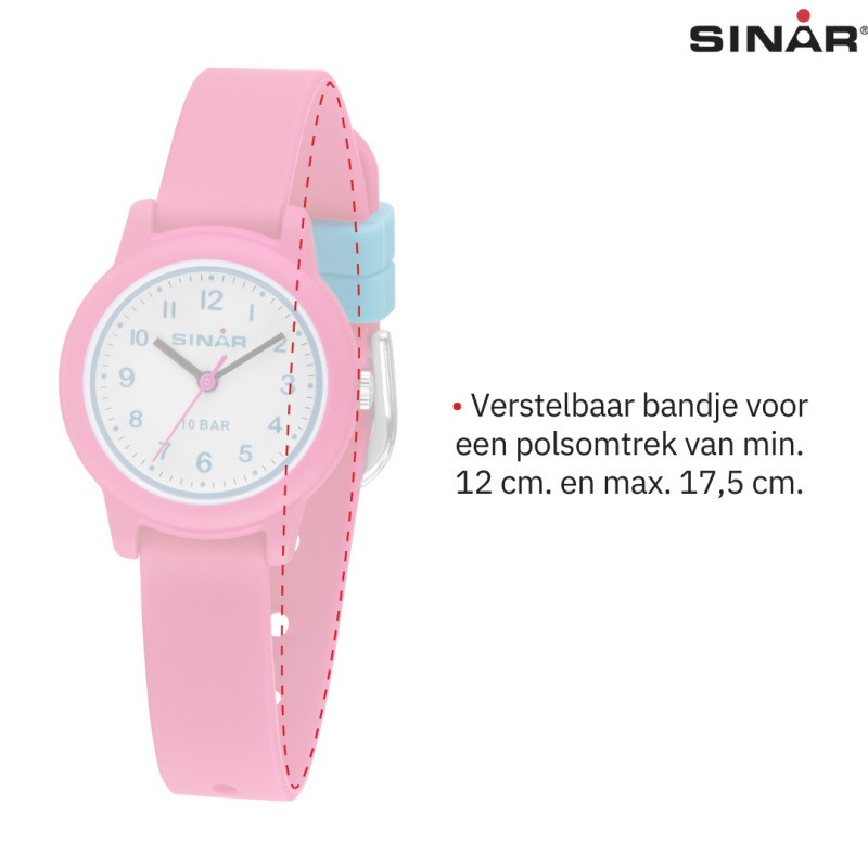 Sinar Horloge- Meisjes - Roze - Analoog - 10 Bar - 28 mm - Zacht Verstelbaar Bandje (12-17,5 cm) - XB-24-8