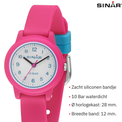Sinar Watch- Girls - Pink - Analogue - 10 Bar - 28 mm - Soft Adjustable Strap (12-17.5 cm) - XB-24-8