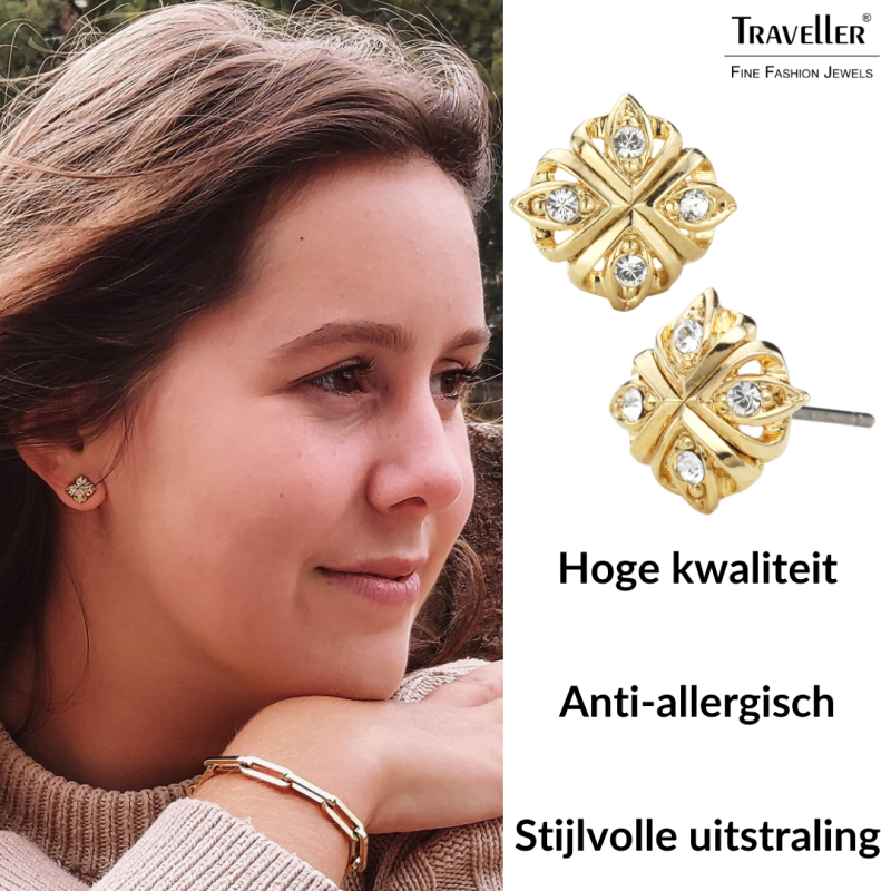 Traveller Oorstekers - Preciosa kristallen - Goudkleurig - 157362