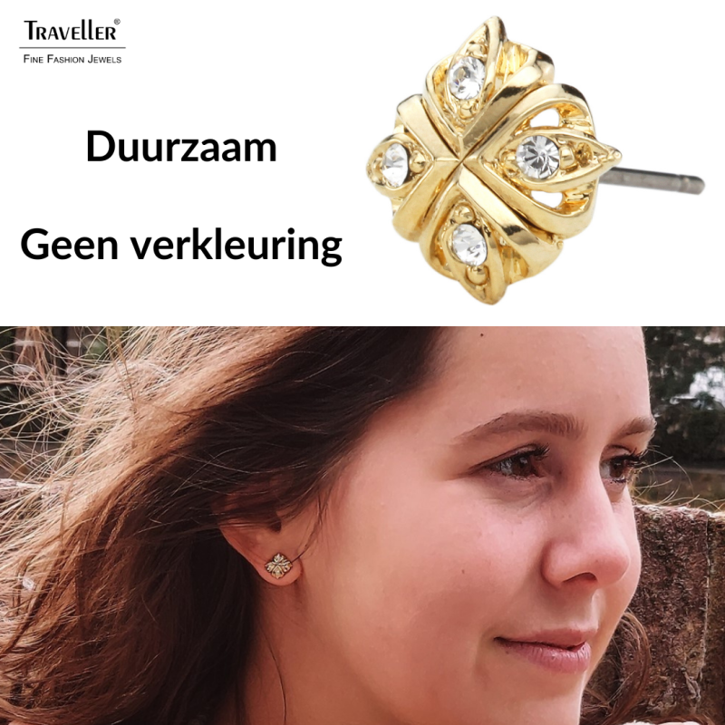 Traveller Oorstekers - Verguld - Kristallen - 10 mm