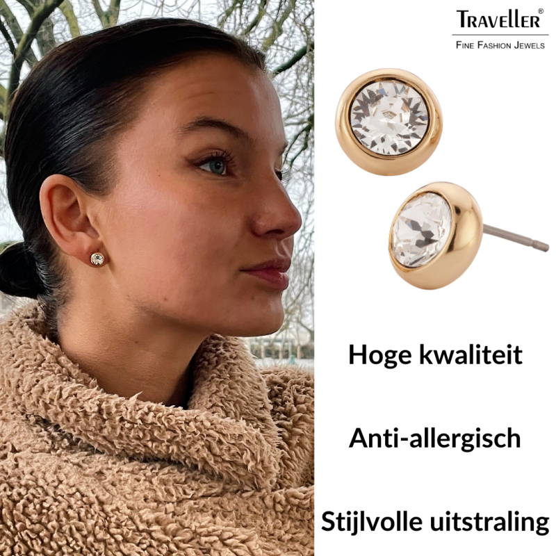 Traveller Oorbellen - Verguld - Kristallen - 9mm - 145041