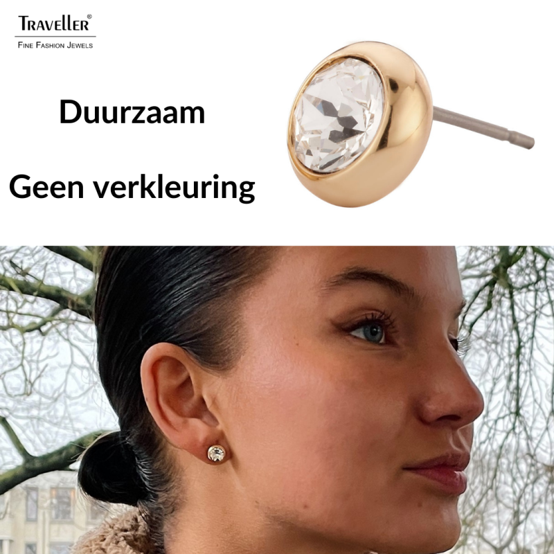 Traveller Oorbellen - Verguld - Kristallen - 9mm