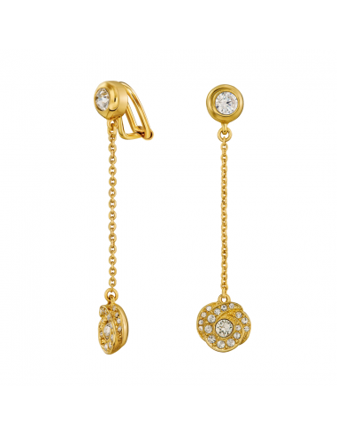 Traveller Clip-on Earrings - Drop Earring - Gold Coloured - Crystals - Gold Plated - 50x10 mm - 157708