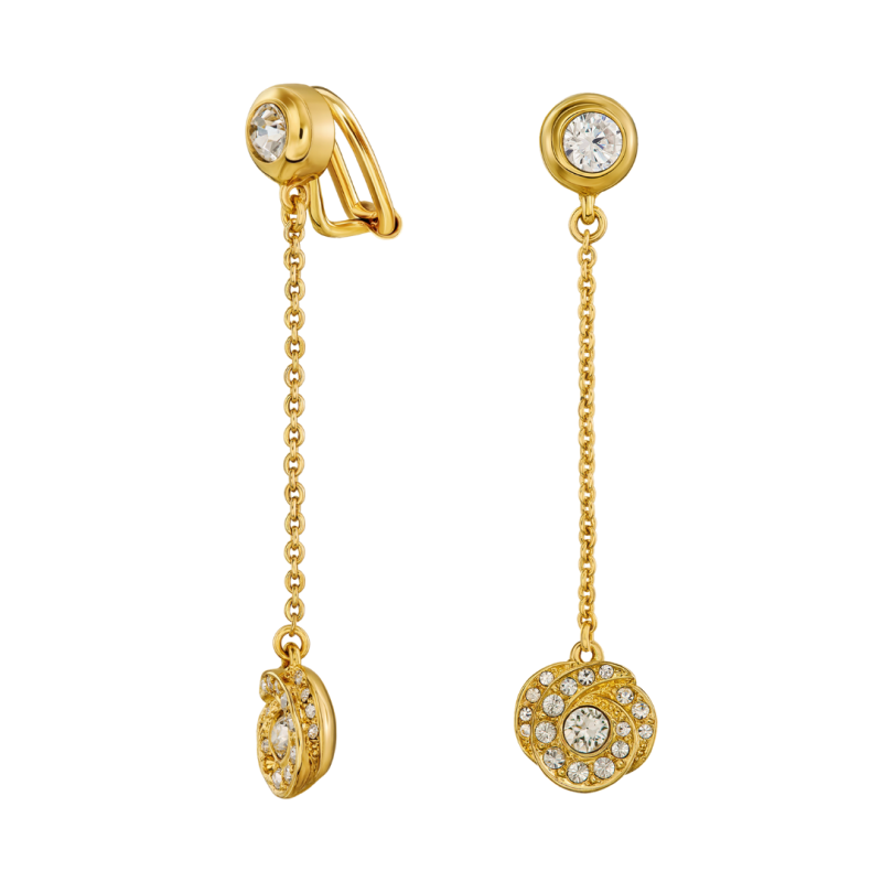 Traveller Ohrclips - Hänger - Goldfarbe - Kristalle - Vergoldet - 50x10 mm - 157708